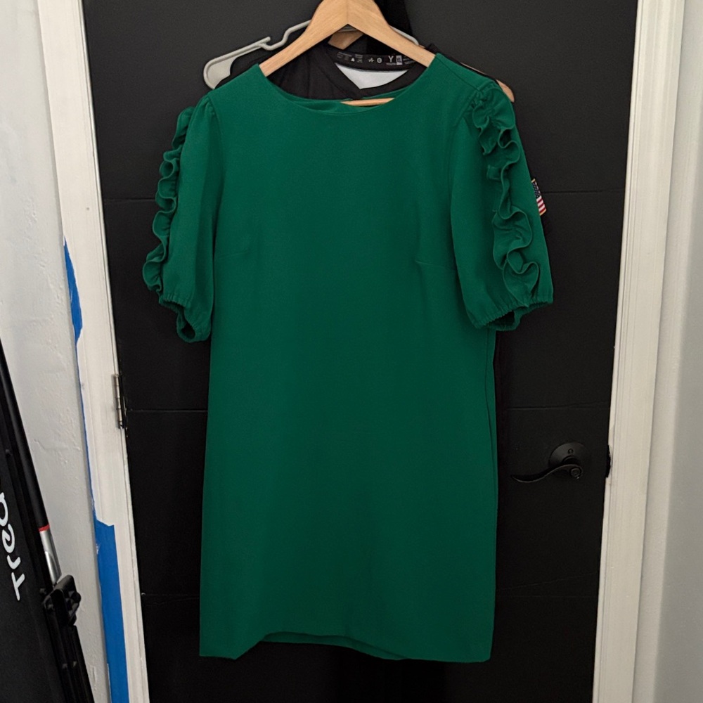 Zara Emerald Green Ruffle Sleeve Mini Dress
